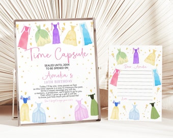 Princess Birthday Time Capsule Sign Once Upon a Time Princess Dresses Guestbook Royal Girl Pink Dress Up Party Decor EDITABLE Template AT14
