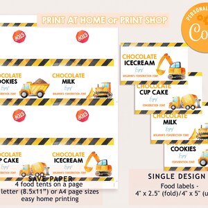 Construction Party Food Labels Printable Construction Food Tents Boy ...