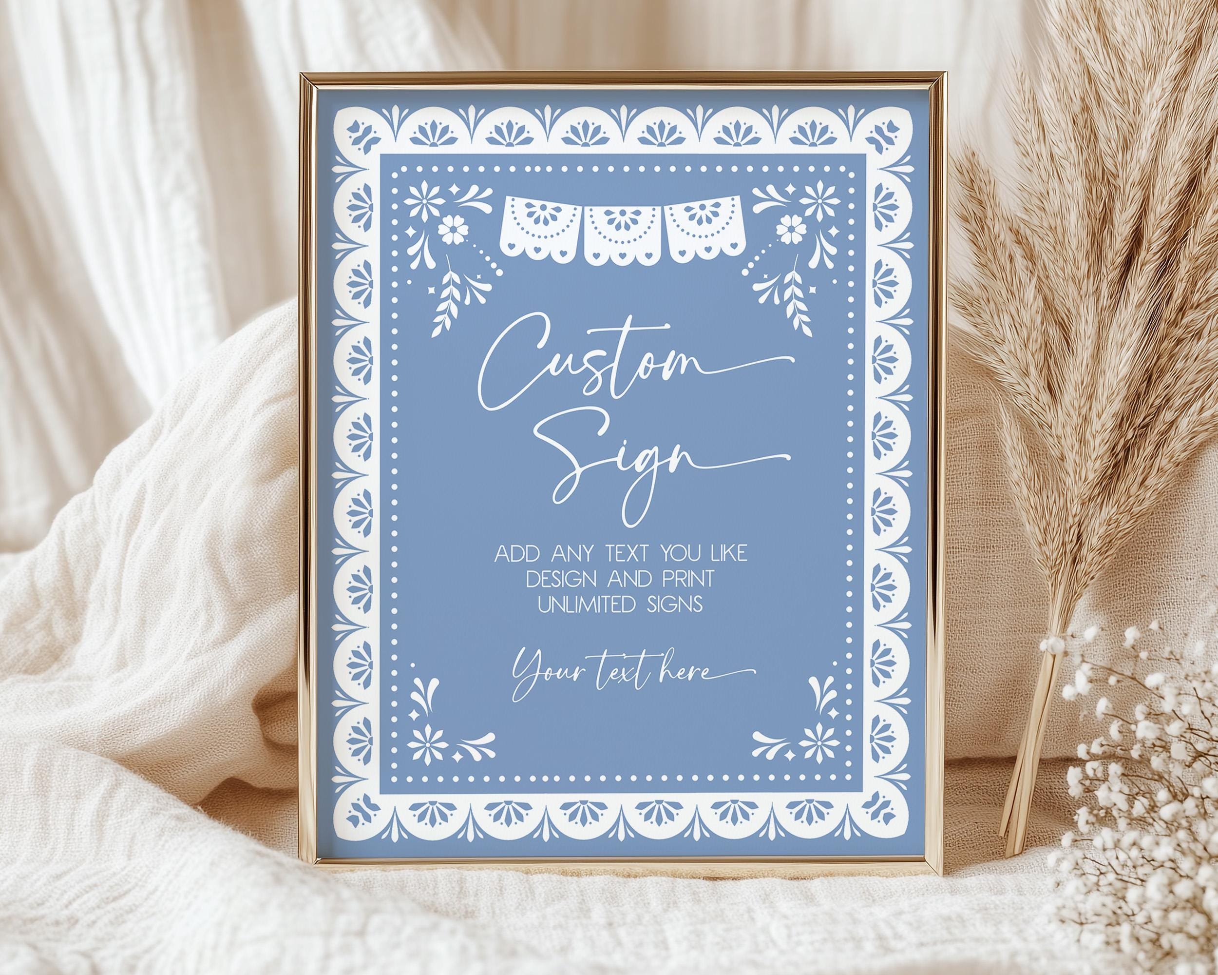 Cielito Lindo Custom Sign Mexican Baby Shower Table Sign Blue Talavera Baptism Party Decor Hermosa Carino Papel Picado EDITABLE AS42B BP01B
