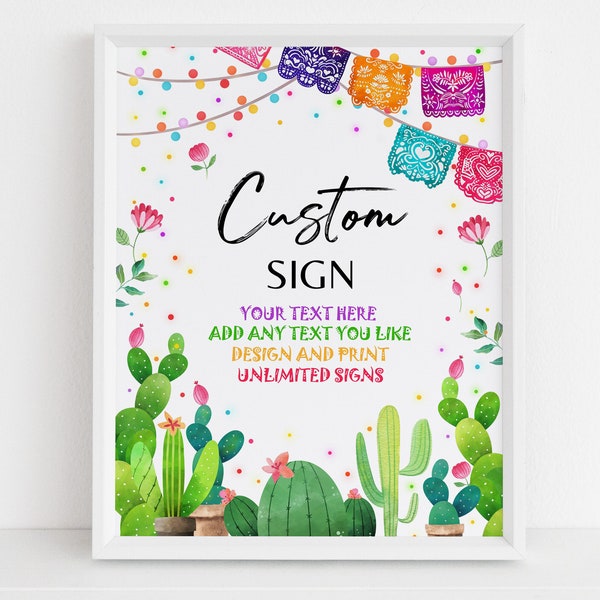 Fiesta Birthday Custom Sign Mexican Cactus Succulent Baby Shower Table Sign Cinco De Mayo Gender Neutral Party Decor EDITABLE BS54 BT54