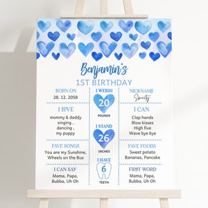 Valentines Day Birthday Milestone Board Sign Little Sweetheart Birthday Party Decor Boy First Valentine Day Blue Hearts EDITABLE AT25B