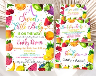 Tutti Frutti Baby Shower Bundle Fruit Baby Shower Invitation Suite Tropical Summer Party Girl Gender Neutral Invite Set EDITABLE BS17