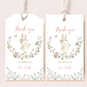 Hase Geburtstag Geschenkanhänger Frühling Baby Shower Favor Tags Ostern Kaninchen Dankeschön Tags Pink Gold Blume Garten Floral Printable BS12P BT60P