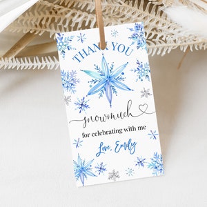 Etiquetas de copos de nieve para baby shower, etiquetas de regalo de Winter Wonderland, etiquetas de agradecimiento para fiesta de primer cumpleaños de niño, etiquetas imprimibles de Winter Wonderland BS74B AT19B