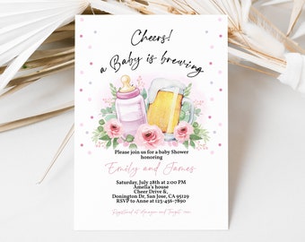 A Baby is Brewing Invitation Bottle and Beers Coed Couples Baby Shower Girl Invite Boy Gender Neutral Backyard Party EDITABLE Template BS51