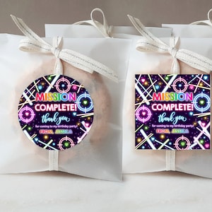 Laser Tag Favor Tags Girl Gamer Birthday Gift Tags Kids Tag Party Neon Glow Pink Rainbow Arcade Game Thank You Tags Printable BT63P
