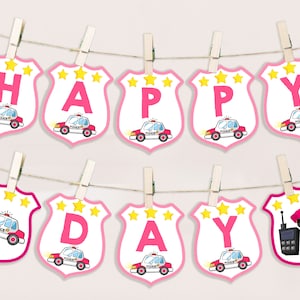 Police Birthday Banner Girl 1st Birthday Party Decor Police Officer Garland Policeman Calling All Units Cop Car EDITABLE Photo Prop BT29P