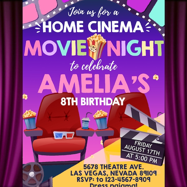 Movie Night Sleep Over Invitation Etsy