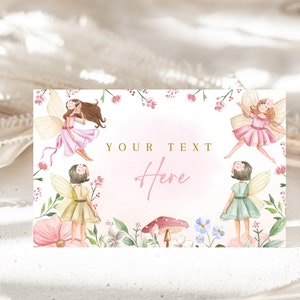 妖精のベビーシャワーフードテント 女の子 1歳の誕生日デコレーション ピンク 魔法の森 魔法の花の庭 ティーパーティー フードラベル 印刷可能 BS42P BT31P