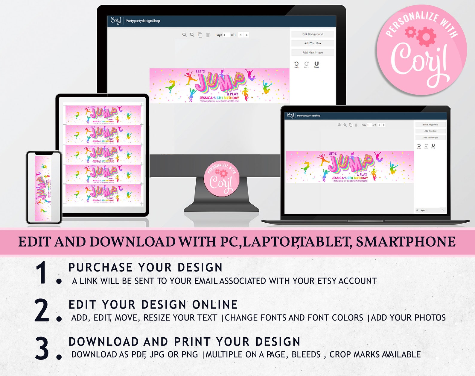 Jump Water Bottle Labels Jumping Drink Bounce House Birthday Party ...