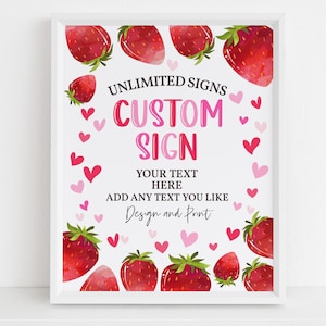 Strawberry Baby Shower Custom Sign Berry First Birthday Table Sign Berry Sweet One Girl Gender Neutral Party Decor EDITABLE BS16P BT37P