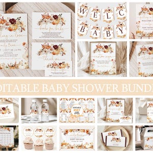 Falling in Love Baby Shower Invitation Bundle Fall Baby Shower Invite Set Boho Floral Rustic Autumn Fall Pumpkin Party Decor EDITABLE BS99O
