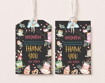 Alice in Wonderland Favor Tags Onederland Gift Tags Girl 1st Birthday Thank You Tags Mad Hatter Tea Party Baby Shower Printable BS11K BT11K