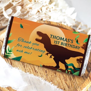 Dinosaur Chocolate Bar Wrapper Candy Bar Label First 1st Birthday Party Wild ONE Favor Printable Editable Template 1.55oz INSTANT DOWNLOAD