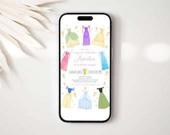 Prinzessin Geburtstag Evite Prinzessin Kleider Digitale Einladung Royal Girl Pink Dress Up Party Handy-elektronischer Text einladen EDITIERBARE AT14