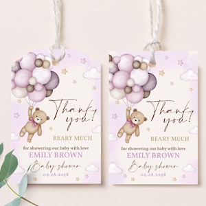 Etiquetas de agradecimiento con forma de osito de peluche, etiquetas de recuerdo para baby shower de otoño, pegatinas de regalo para fiesta de cumpleaños de niño y niña, plantilla imprimible de etiqueta bohemia BS21V BT81V