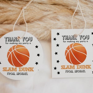 Basketball Favor Tags - Thank You Tags - Birthday Party Favors - INSTANT  DOWNLOAD with EDITABLE text template - you personalize at home