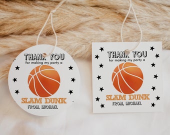Basketball Favor Tags Girl Boy 3rd Birthday Party Sports Team All Star Athletic Gift Tags It's Game Time Thank You Tags Printable BT13W