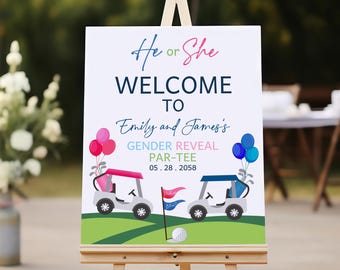 Golf Gender Reveal Welcome Sign Golfing Baby Shower Decor Par-Tee Poster Sports Golfer Party Little Putter Porch He or She EDITABLE BS46M