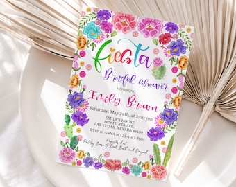 Fiesta Bridal Shower Invitation Party Invites Mexico Couples Wedding Engagement Flower Summer Floral Dessert Cactus Succulent EDITABLE BR2