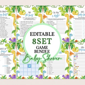 Dinosaur Baby Shower Games Set It&#39;s a Boy Cute Dino Jungle Animal Gender Neutral Party Game Bundle Printable Emoji Bingo Word Scramble BS38B
