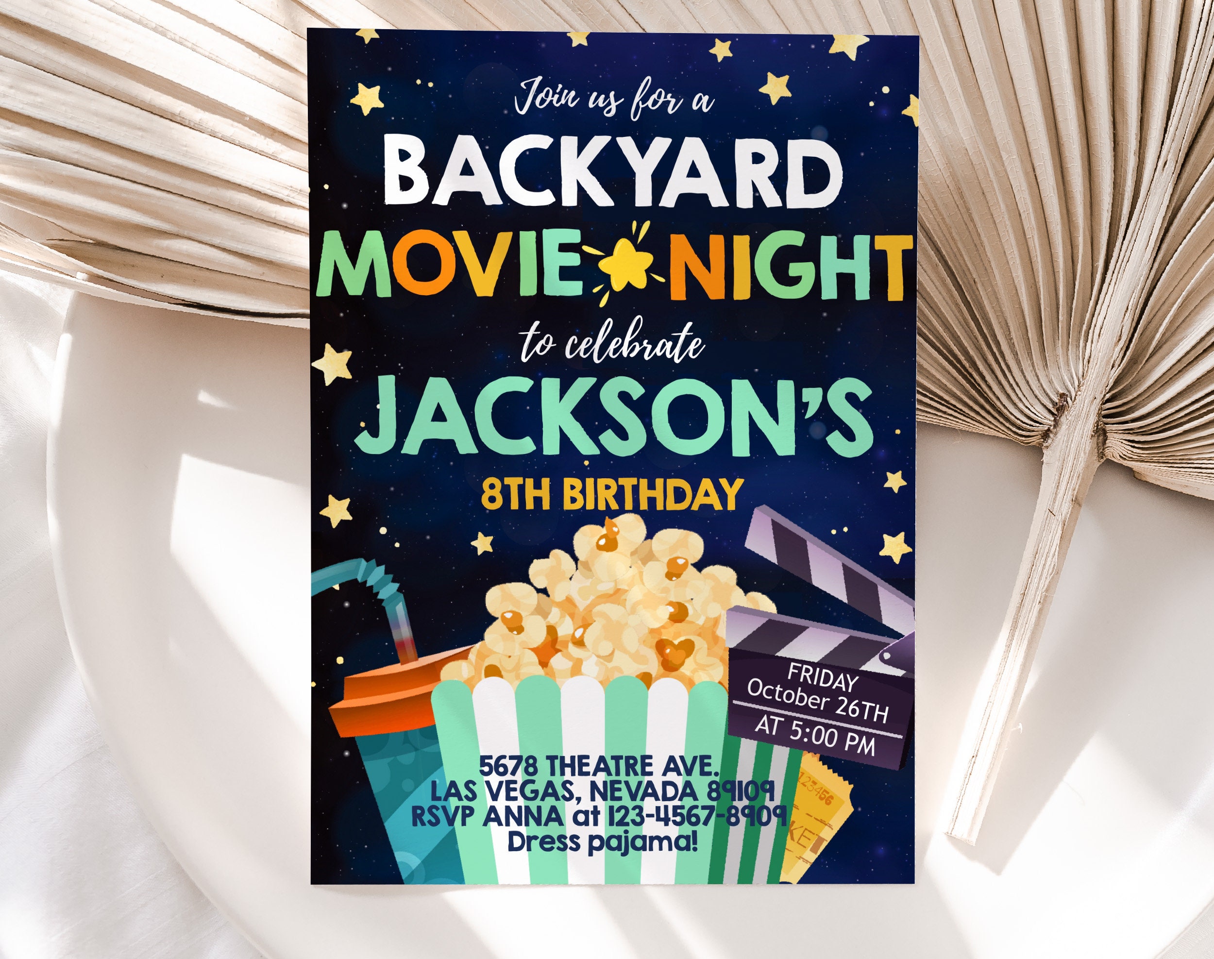 Backyard Movie Night Birthday Invitation Under the Stars Invite Boys ...