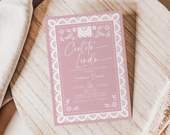 Cielito Lindo Baby Shower Invitation Pink Mexican Folk Baby Shower Invite Talavera Party Hermosa Carino Papel Picado Barro EDITABLE AS42P