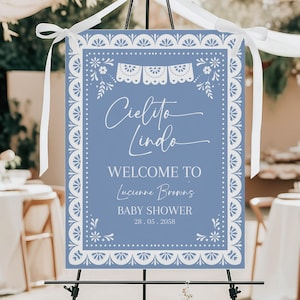 Cielito Lindo Welcome Sign Blue Mexican Talavera Baby Shower Party Decor Papel Picado Poster Boy Baby Sprinkle Brunch Porch EDITABLE AS42B