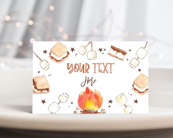 S'mores Birthday Food Tents Smores Baby Shower Food Label Fall Party Decor Camping Smore Bonfire Campfire Place Card Printable BS96O AT35O