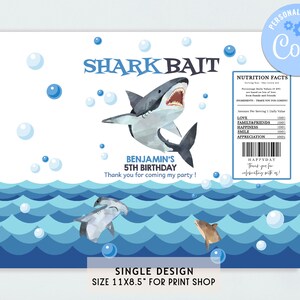 Shark Chip Bag Label Boy Birthday Party Decor Under the Sea Ocean Pool ...