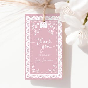 Cielito Lindo Favor Tag Mexican Folk Baby Shower Gift Tags Talavera Baptism Party Pink Papel Picado Barro Thank You Printable AS42P BP01P