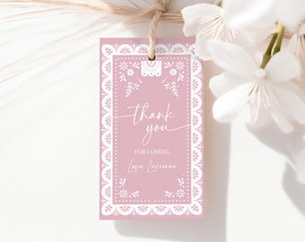 Cielito Lindo Favor Tag Mexican Folk Baby Shower Gift Tags Talavera Baptism Party Pink Papel Picado Barro Thank You Printable AS42P BP01P