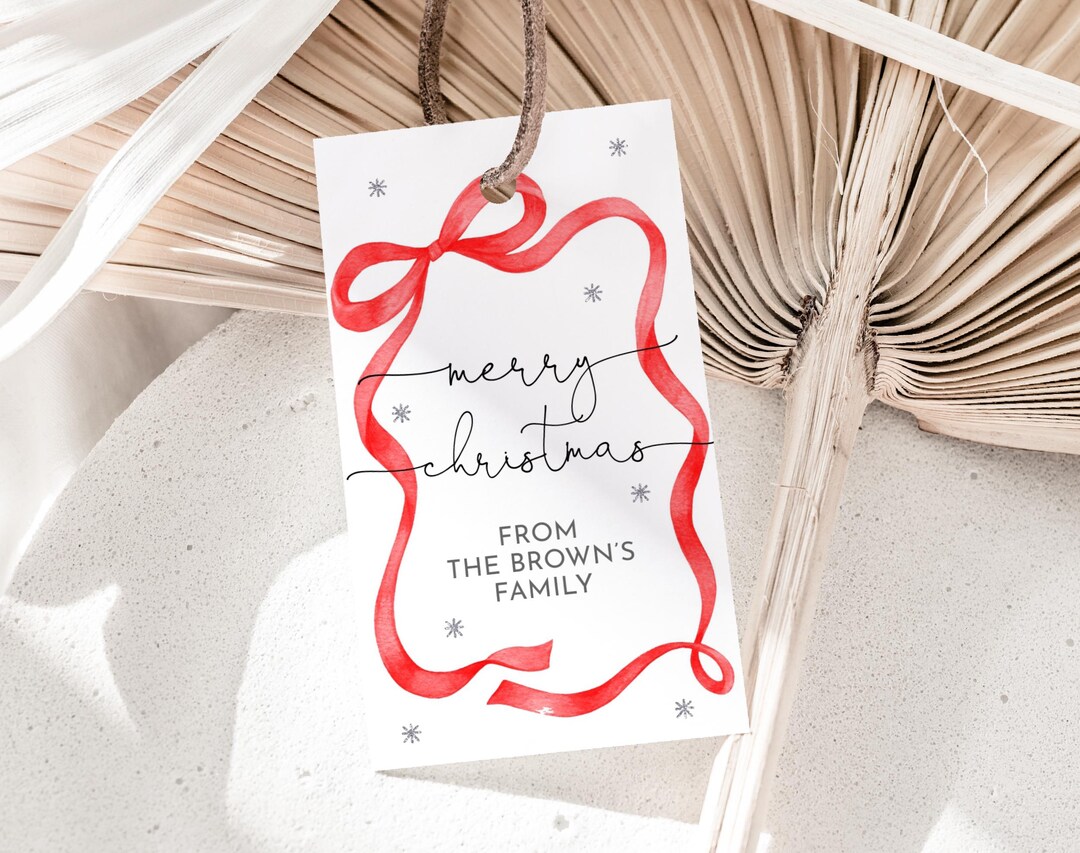 Red Bow Christmas Gift Tags Holiday Party Favor Tag Coquette Merry ...