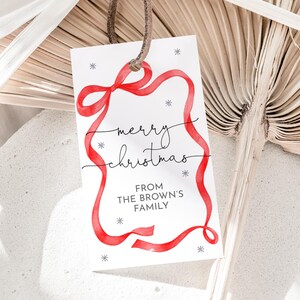 Roter Bogen Weihnachten Geschenkanhänger Urlaub Party Gunst Tag Kokette Merry Christmas Ribbon Treat Bag Tag Winter Weihnachten Danke Tags Printable HL66R
