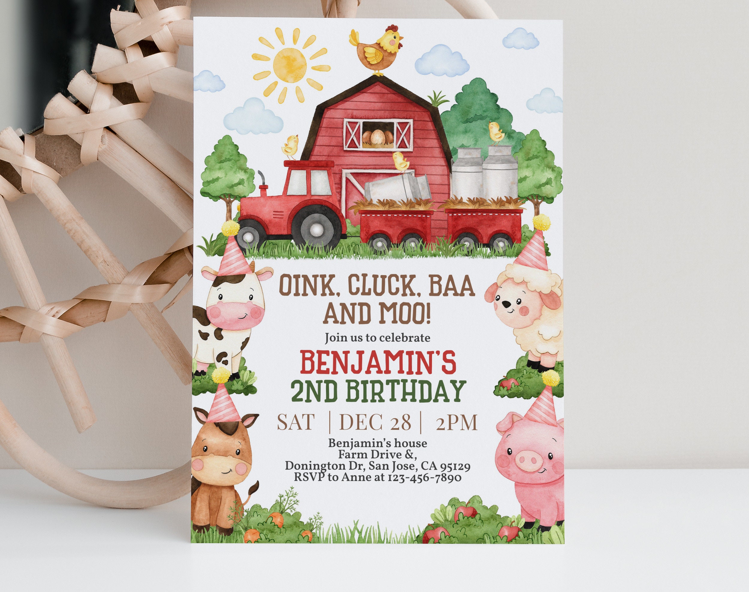 Farm Birthday Invitation Barn Animals Boy Girl Birthday Party Invite ...