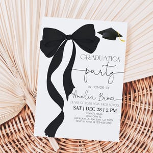 Graduation Party Invitation Coquette Black Bow Grad Party Invite Class of 2025 Graduate Announcement High School College EDITABLE HL94K