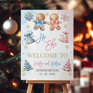 What's Baking Gender Reveal Welcome Sign Winter Baby Shower Poster Christmas Party Whats Cookie Gingerbread Xmas Porch Sign EDITABLE AS07M