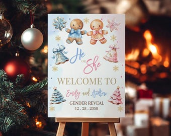 What's Baking Gender Reveal Welcome Sign Winter Baby Shower Poster Christmas Party Whats Cookie Gingerbread Xmas Porch Sign EDITABLE AS07M
