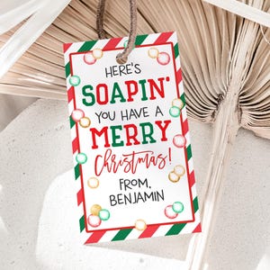 Here&#39;s Soapin&#39; You Have a Merry Christmas Gift Tag Holiday Soap Favor Tags School Class Staff Nurse Teacher Thank You Tags Printable HL37R