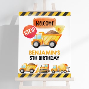 Construction Birthday Yard Sign Construction Welcome Sign Dump Truck Digger Excavator Party Poster Porch EDITABLE Printable Template BT35