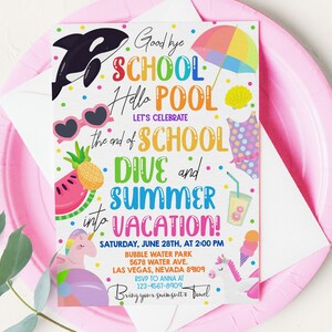 End of School Invitation Kick Off to Summer Party Invites Popsicle Swim Pool Palm Tree School&#39;s Out Break EDITABLE Digital Printable HL27