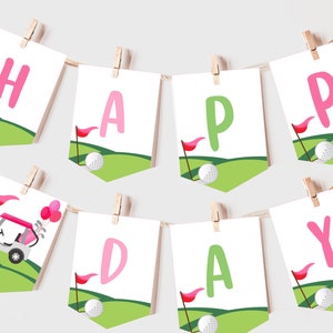 Golf Birthday Banner Hole In One Birthday Party Decor Girl First 1st Birthday Garland Golfing Let&#39;s Par-Tee Time Bunting EDITABLE BT24P