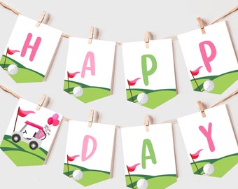 Golf Birthday Banner Hole In One Birthday Party Decor Girl First 1st Birthday Garland Golfing Let's Par-Tee Time Bunting EDITABLE BT24P