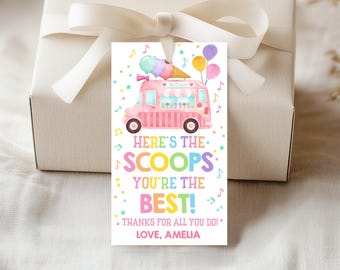 Here's The Scoop You're The Best Cadeaukaartje IJswagen Bedankkaartjes Waardering leraar Weekeinde van school PTA PTO-personeel Afdrukbaar SU03P
