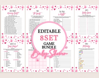 Valentines Day Baby Shower Games Set Little Sweetheart Girl Valentine Day Party Game Bundle Hearts Printable Emoji Bingo Word Scramble BS35P