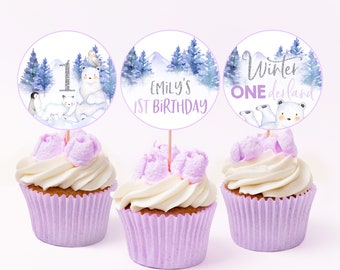 Decorazioni per cupcake Winter Onerderland Wonderland per bambini e bambine, primo compleanno, decorazione per feste, orso polare, animali artici, centrotavola stampabile BT46HV