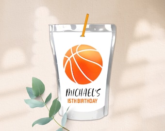 May include: A white juice pouch with a basketball graphic and the text "MICHAEL'S 15TH BIRTHDAY".