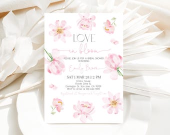 Love in Bloom Bridal Shower Invitation Spring Flowers Wedding Shower Invite Blush Pink Floral Watercolor Wildflower EDITABLE Template BR07P