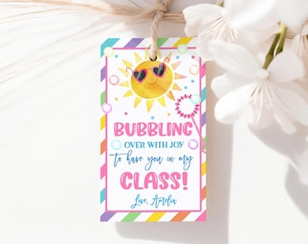 Bubbling Over With Joy Tag Bubble Gift Tags Back to School Favor Tags First Day of Class Students Teacher Welcome Classroom Printable HL27P