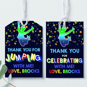 Jump Favor Tag Birthday Party Trampoline Gift Label Let&#39;s House Bounce Thank you Sticker EDITABLE Template Instant Download Printable BTD034